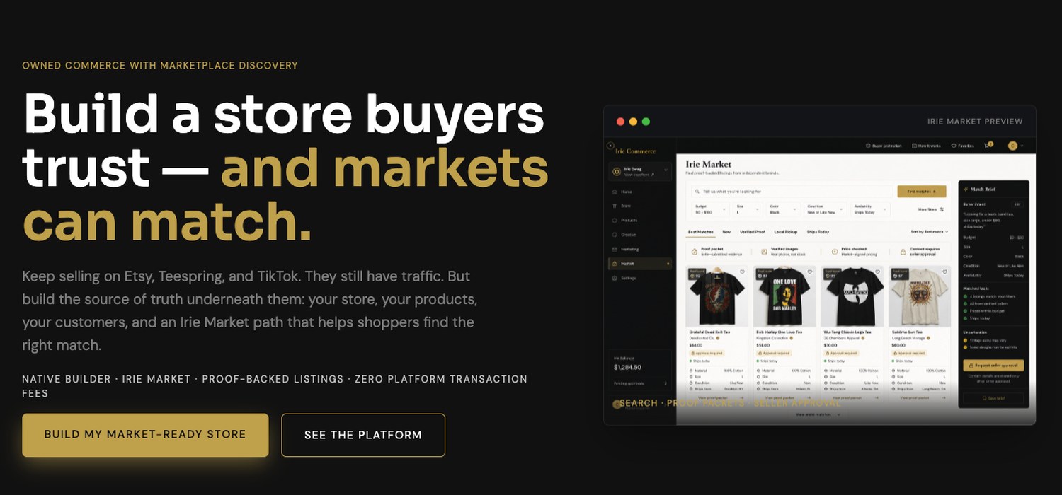 Conversion-focused Irie storefront page.